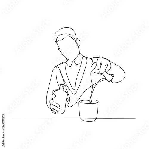 One continuous line drawing of Bartender in the pub vector illustration. Mixed beverage activity design in simple linear continuous style vector concept. nightlife activity for your asset design