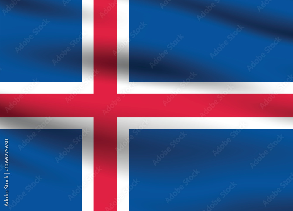 Fototapeta premium Iceland flag official colors and proportion digital vector illustration. Pleated flag.