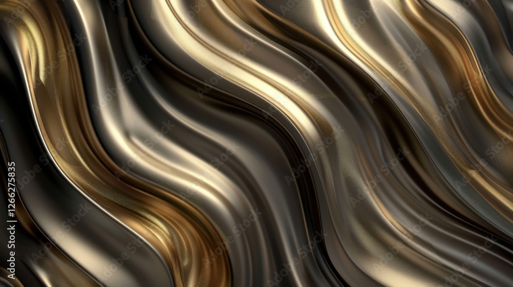 Obraz premium Sleek metallic waves in gold and bronze create dynamic, flowing texture. This abstract design evokes sense of elegance and modernity, perfect for various creative projects