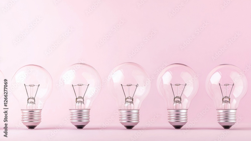 A row of clear light bulbs on a soft pink background, symbolizing ideas, innovation, and creativity. A row of clear light bulbs on a soft pink background, symbolizing ideas, innovation, and creativity.