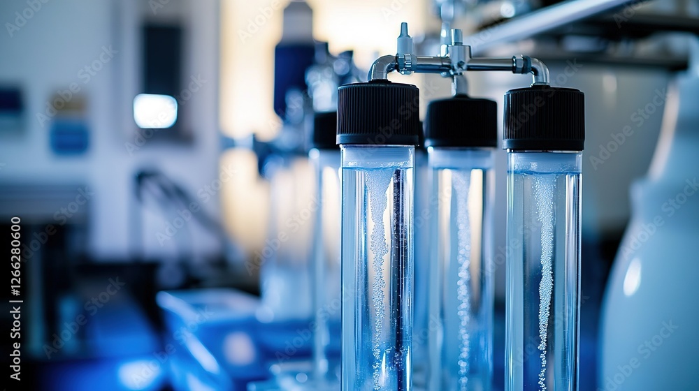 Laboratory Apparatus With Bubbling Blue Liquid Tubes Laboratory Apparatus With Bubbling Blue Liquid Tubes