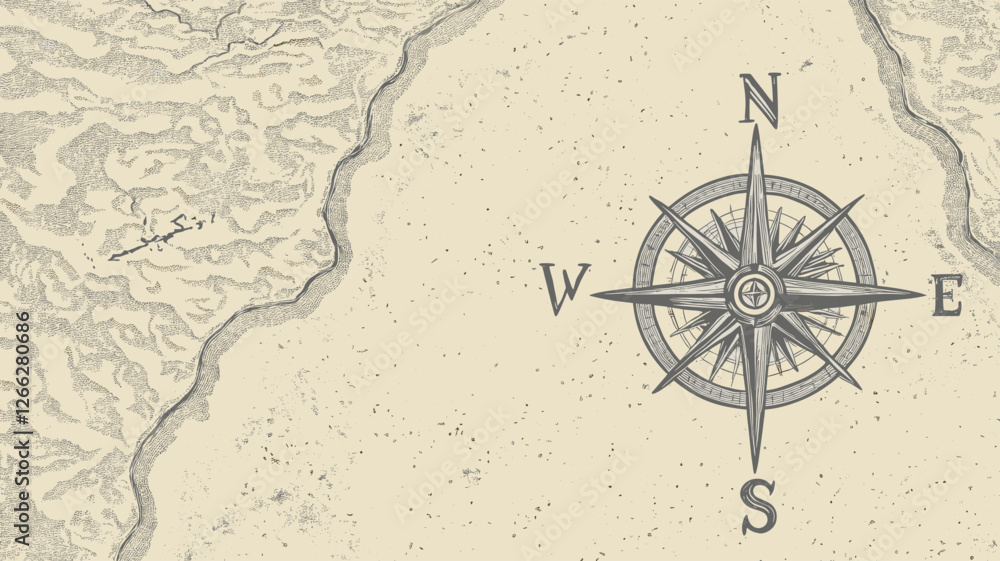 Fototapeta premium Vintage Map with Compass Rose