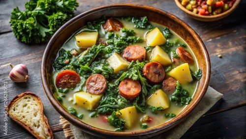 Wallpaper Mural Hearty Kale and Sausage Stew in Rustic Bowl with Potatoes and Fresh Herbs Torontodigital.ca