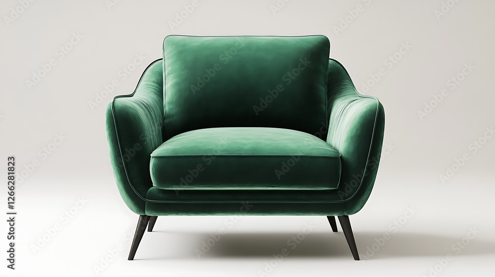 Emerald green velvet armchair on white background. Emerald green velvet armchair on white background.