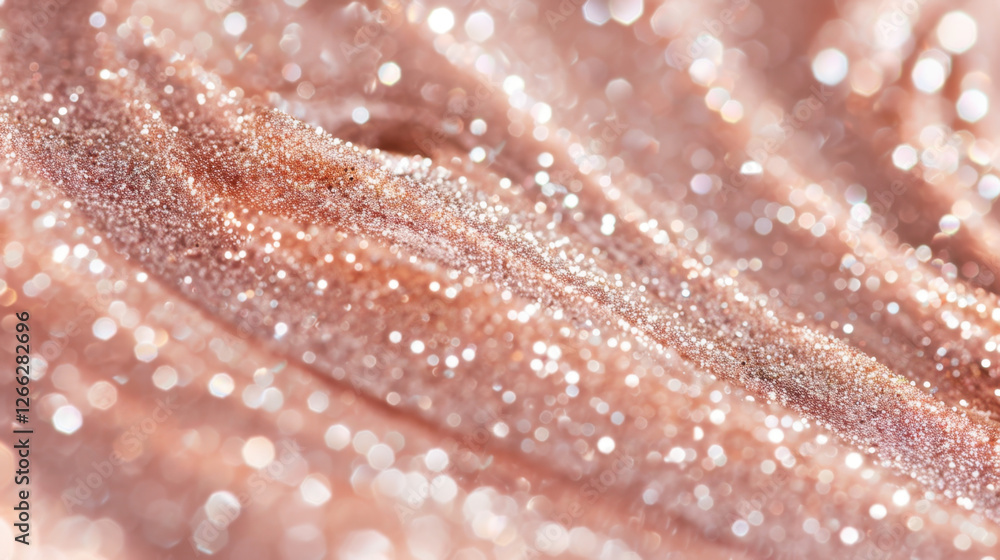 Shimmering rose gold glitter creates mesmerizing wave effect, reflecting light beautifully. This captures essence of elegance and glamour, perfect for various creative projects Shimmering rose gold glitter creates mesmerizing wave effect, reflecting light beautifully. This captures essence of elegance and glamour, perfect for various creative projects