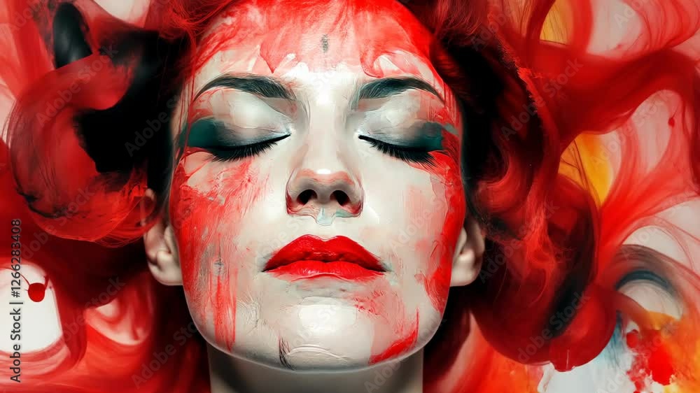 Vibrant self-expression through abstract art with bold colors and striking features in an artistic portrait Vibrant self-expression through abstract art with bold colors and striking features in an artistic portrait