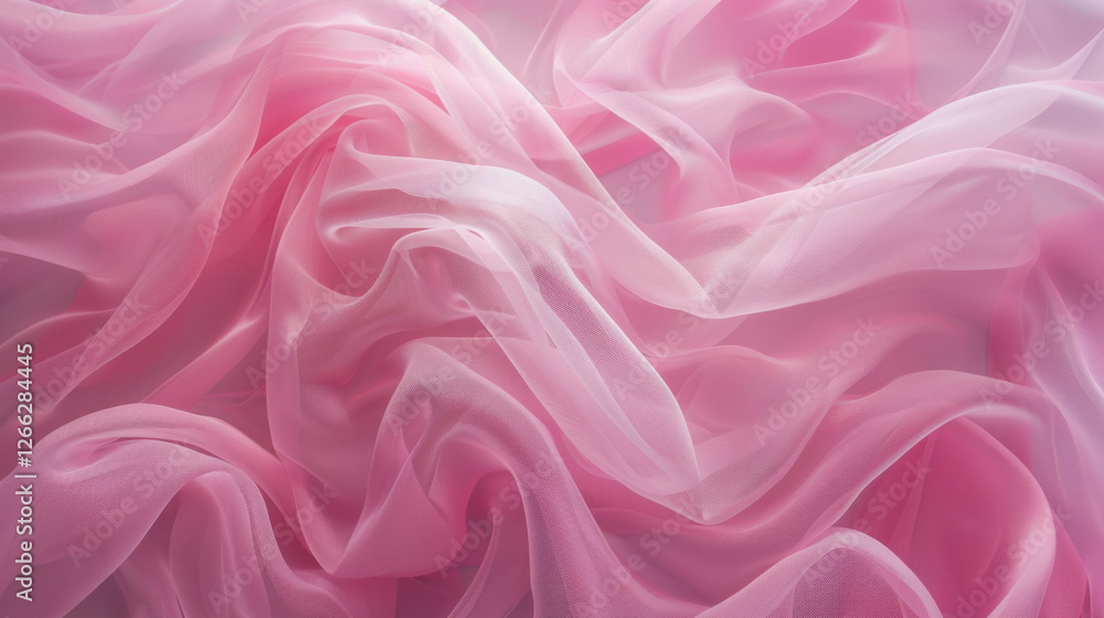 Obraz premium Soft pink fabric draped elegantly, creating delicate and flowing texture. sheer material adds sense of lightness and elegance, perfect for various design applications