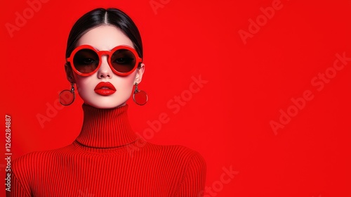 Red fashion model sunglasses studio portrait