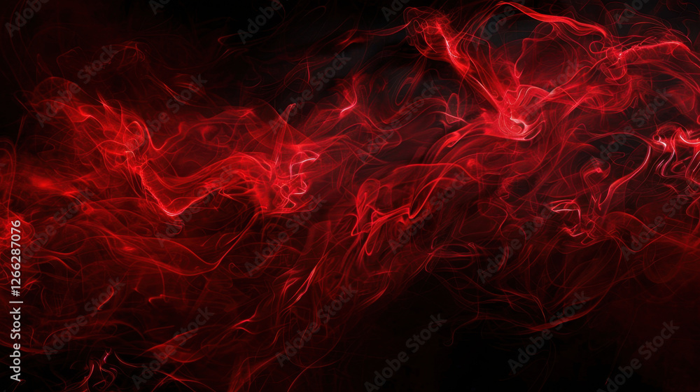 Fototapeta premium Red smoke swirls gracefully against dark background, creating dramatic and captivating visual effect. fluid movement evokes sense of mystery and intensity