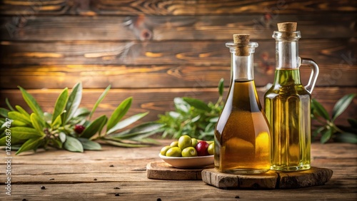 Wallpaper Mural Bottle of olive oil and vinegar on wooden table , food, vinegar,  food, vinegar Torontodigital.ca