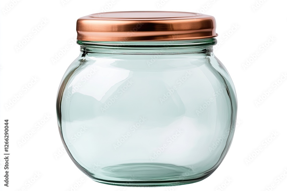 Empty Mint Green Glass Jar with Copper Lid on White Background Empty Mint Green Glass Jar with Copper Lid on White Background
