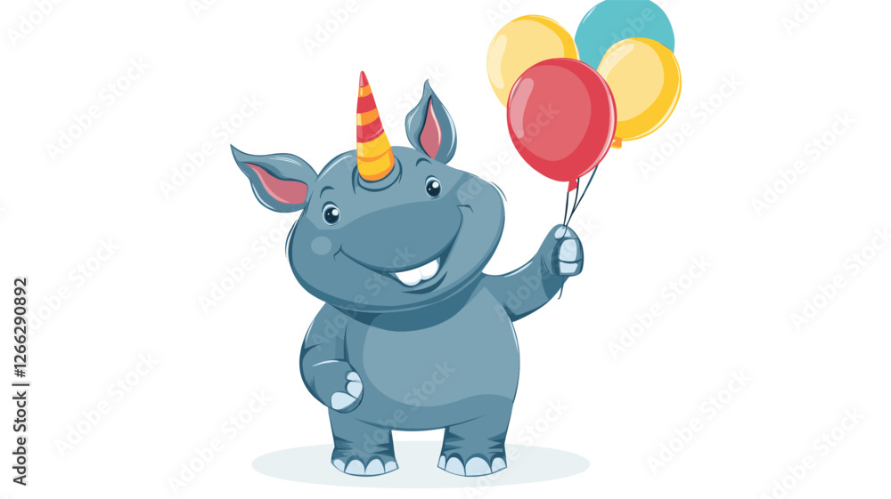 Cartoon Rhino Unicorn with Balloons Cartoon Rhino Unicorn with Balloons