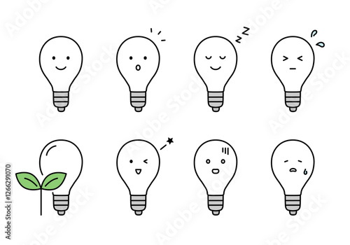 いろんな表情の電球アイコンセット