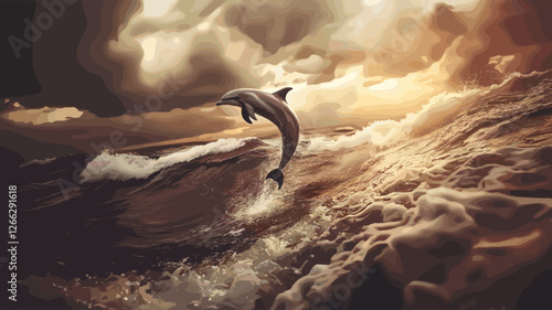 Jumping Dolphin in Warm Sea