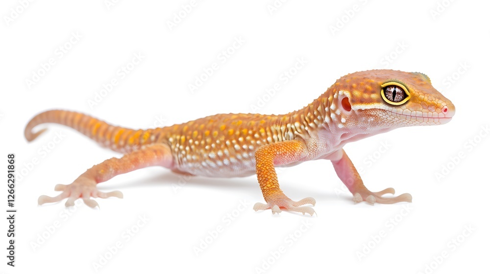 Naklejka premium Close-up of a Juvenile Leopard Gecko on White Background
