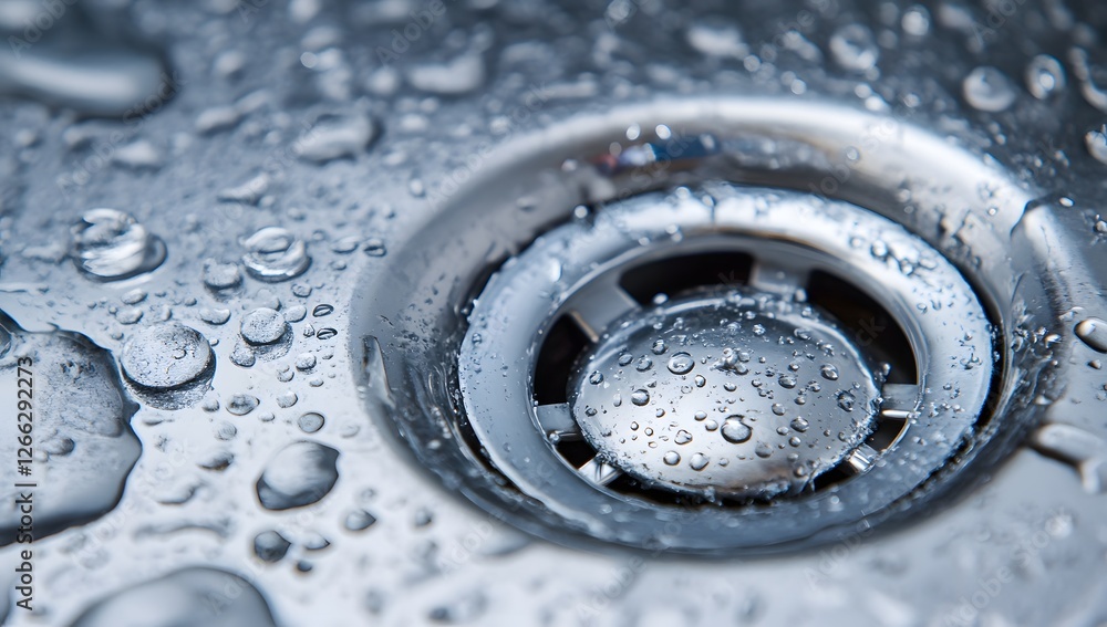 Water droplets on stainless steel sink drain (1)