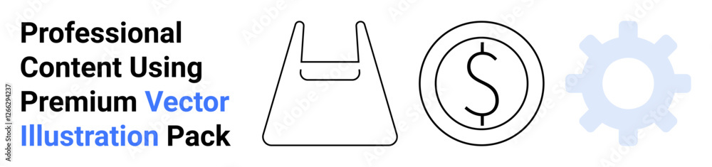 Shopping bag, dollar sign, and gear symbol suggest business, commerce, automation, and technology. Ideal for e-commerce, fintech, marketing development consumer goods analytics flat landing page Shopping bag, dollar sign, and gear symbol suggest business, commerce, automation, and technology. Ideal for e-commerce, fintech, marketing development consumer goods analytics flat landing page