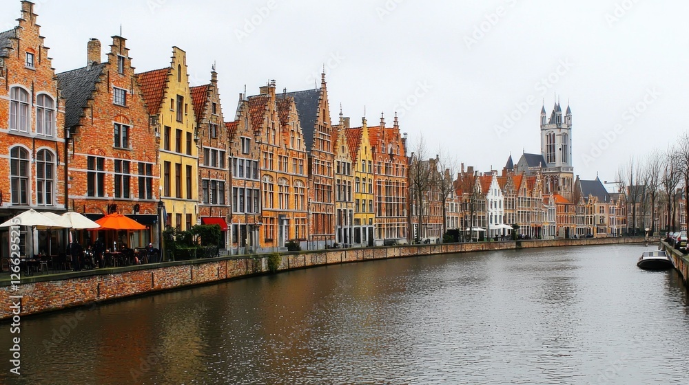 Fototapeta premium European Canal Townhouses with Cafes