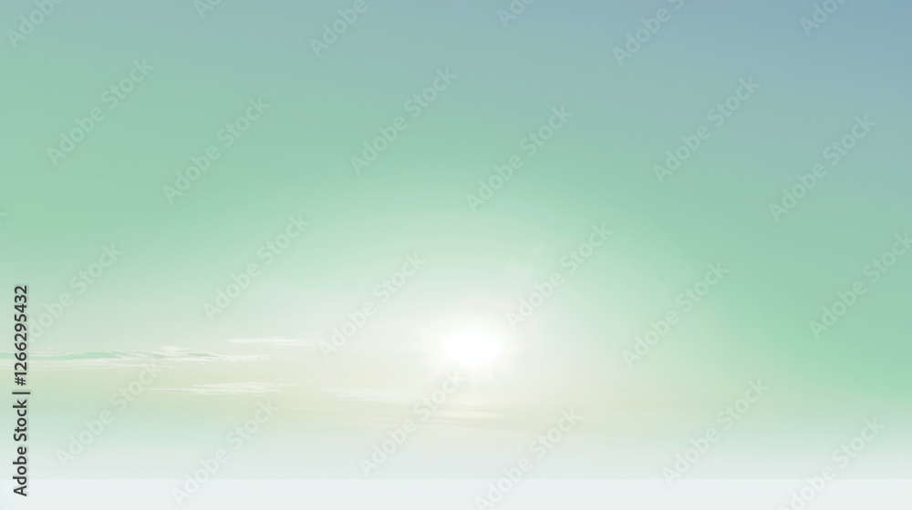 Fototapeta premium serene landscape featuring soft gradient sky with glowing sun, evoking sense of calm and tranquility