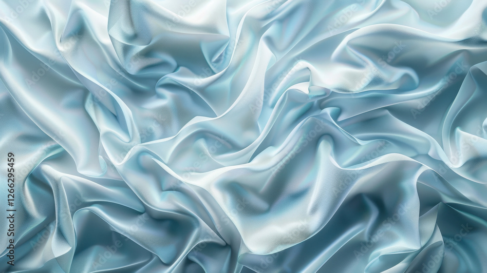 Obraz premium Soft, flowing blue satin fabric with elegant folds and creases, creating luxurious texture and appearance. Ideal for backgrounds or fashion design