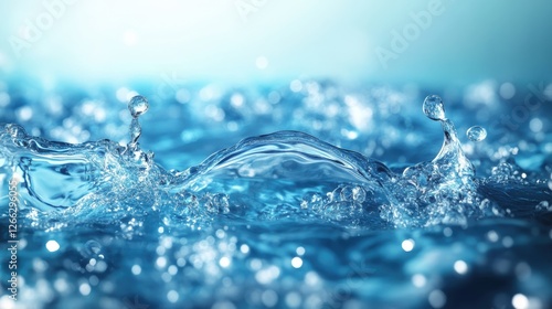 Close-up shot of splashing blue water. Ideal for purity, freshness, or hydration concepts.