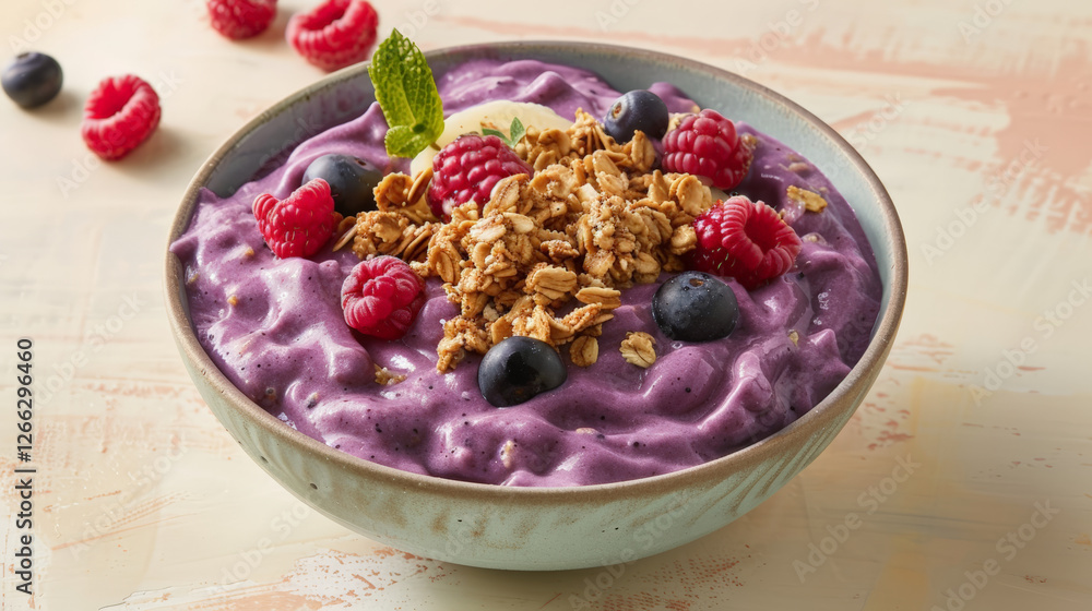 vibrant smoothie bowl filled with berries, granola, and mint vibrant smoothie bowl filled with berries, granola, and mint