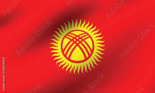 Kyrgyzstan flag official colors and proportion digital vector illustration. Pleated flag.