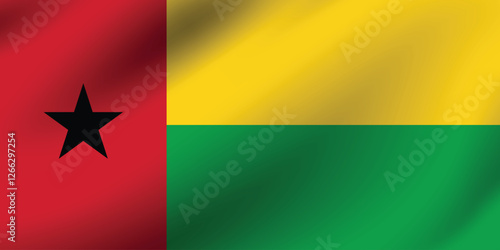 Guinea-Bissau flag official colors and proportion digital vector illustration. Pleated flag.