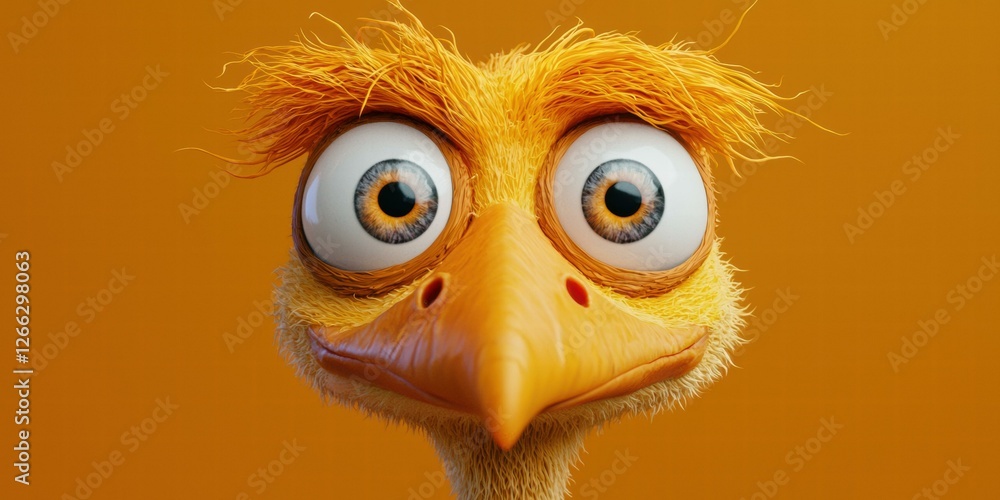 Fototapeta premium Funny cartoon ostrich. AI.