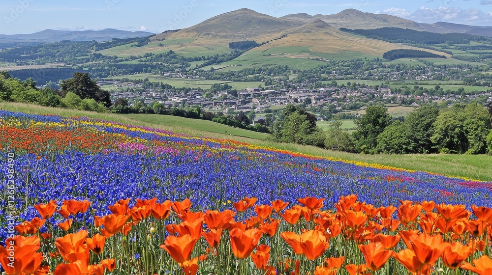 Vibrant flower blooming event in scenic valley nature landscape colorful viewpoint of serenity Vibrant flower blooming event in scenic valley nature landscape colorful viewpoint of serenity
