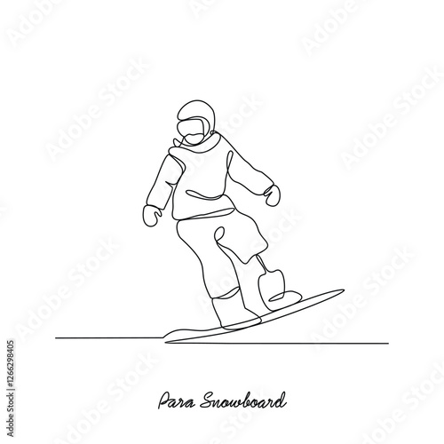 One continuous line drawing of Para Snowboard sports vector illustration. Para Snowboard sport design in simple linear continuous style vector concept. Sports themes design for your asset design
