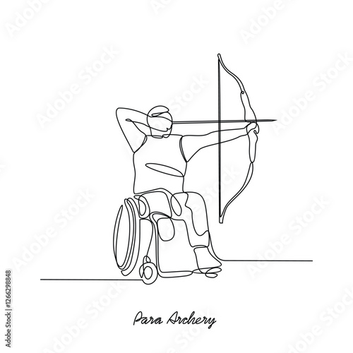 One continuous line drawing of Para Archery sports vector illustration. Para Archery sport design in simple linear continuous style vector concept. Sports themes for your asset design  and education.