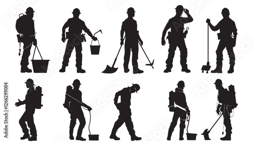 Ten construction worker silhouettes.