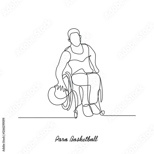 One continuous line drawing of Para Basketball sport vector illustration. Para Basketball sport design in simple linear continuous style vector concept. Sports themes for your asset education design.