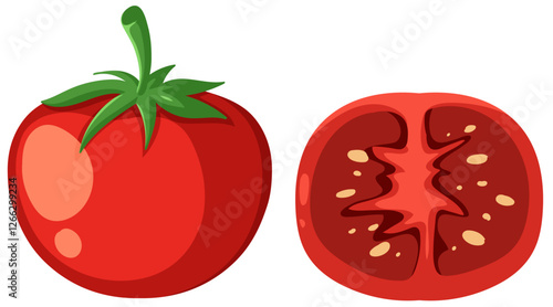 Fresh Tomato and Sliced Half Illustration