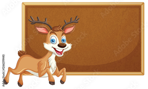 Cheerful Reindeer with Blank Signboard