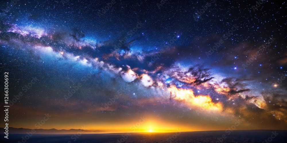 Celestial Canvas A Serene Sunset Underneath a Vibrant Milky Way Galaxy Displaying Infinite Stars Celestial Canvas A Serene Sunset Underneath a Vibrant Milky Way Galaxy Displaying Infinite Stars