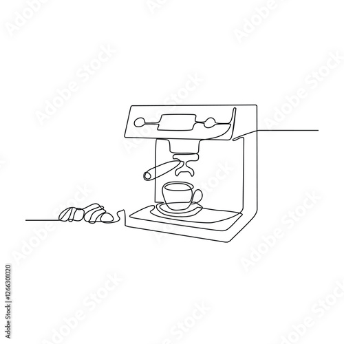 One continuous line drawing of a machine coffee with simple linear style vector illustration. Machine coffee drawing with Minimalist black linear design isolated concept vector design illustration.