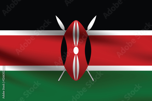 Kenya flag official colors and proportion digital vector illustration. Pleated flag.
