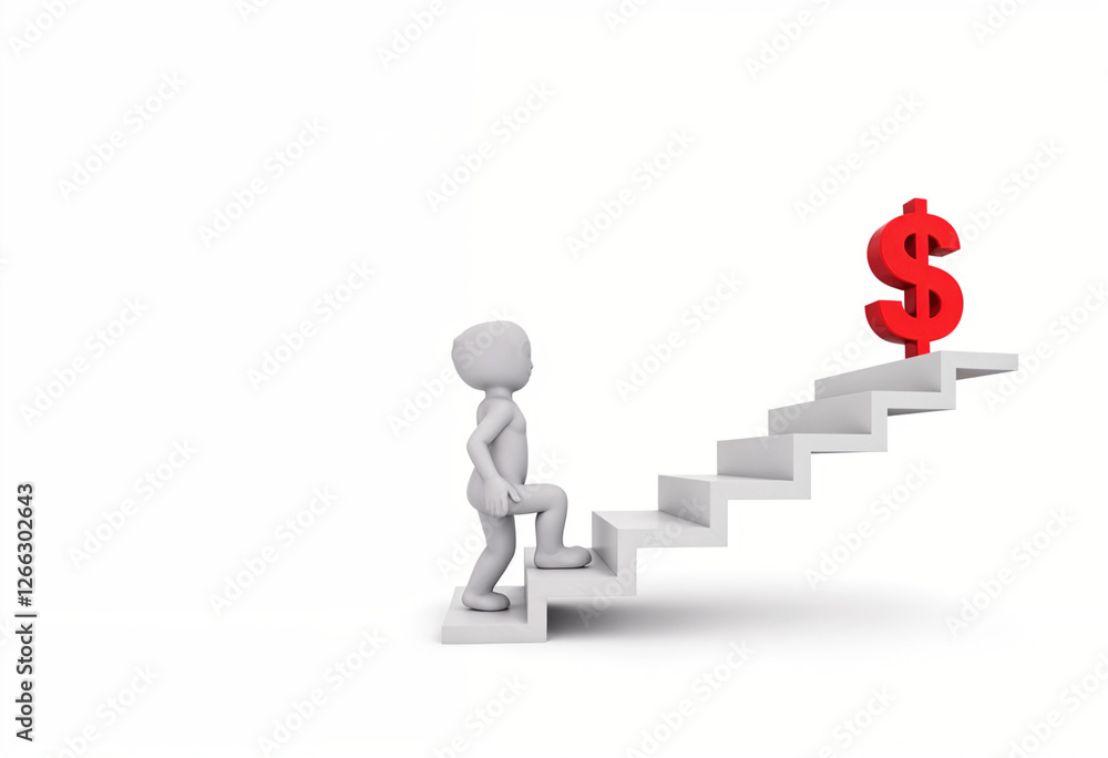 3D Render Person Climbing Stairs Towards a Red Dollar Sign 3D Render Person Climbing Stairs Towards a Red Dollar Sign