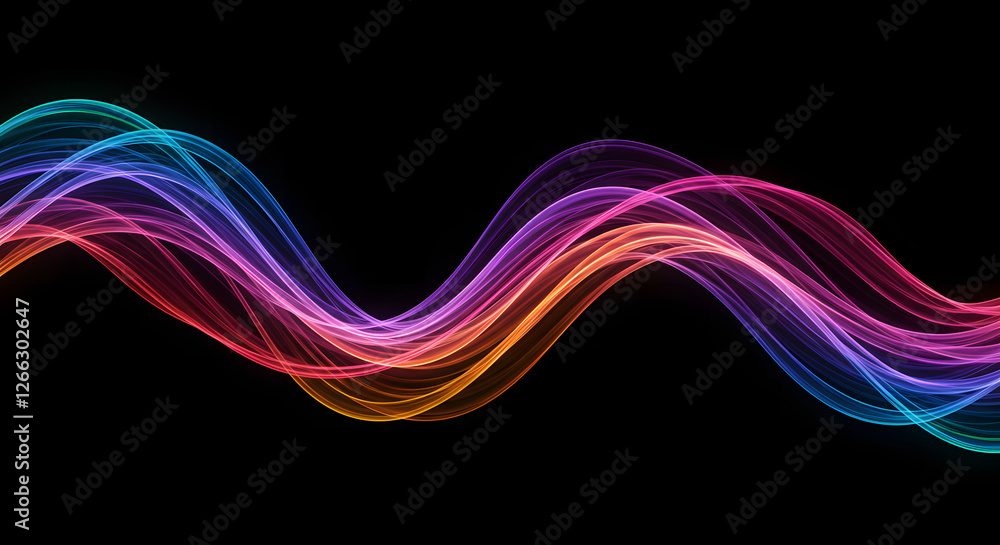 Fototapeta premium Vibrant Multicolor Light Wave Lines on Black Background