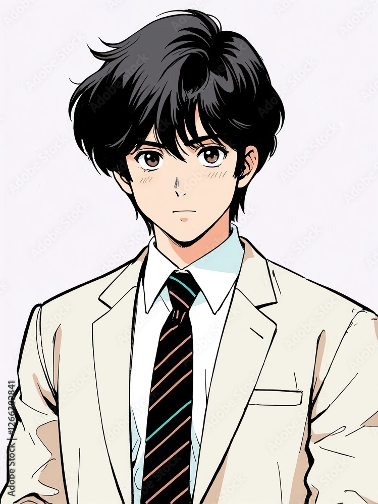 cute office man isolated plain pastel white background, anime retro drawing style cute office man isolated plain pastel white background, anime retro drawing style