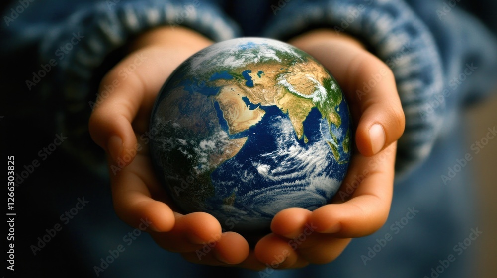 A child's hands cradling the Earth, symbolizing hope and future A child's hands cradling the Earth, symbolizing hope and future