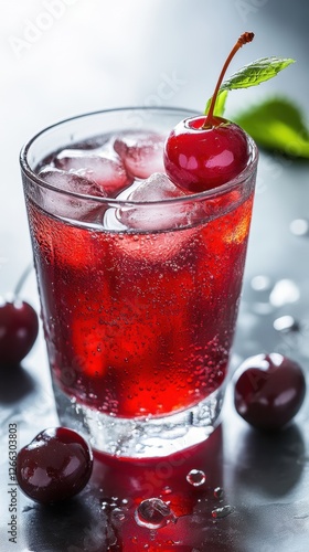 Wallpaper Mural Cherry cocktail with ice and fresh cherries on a dark background Torontodigital.ca