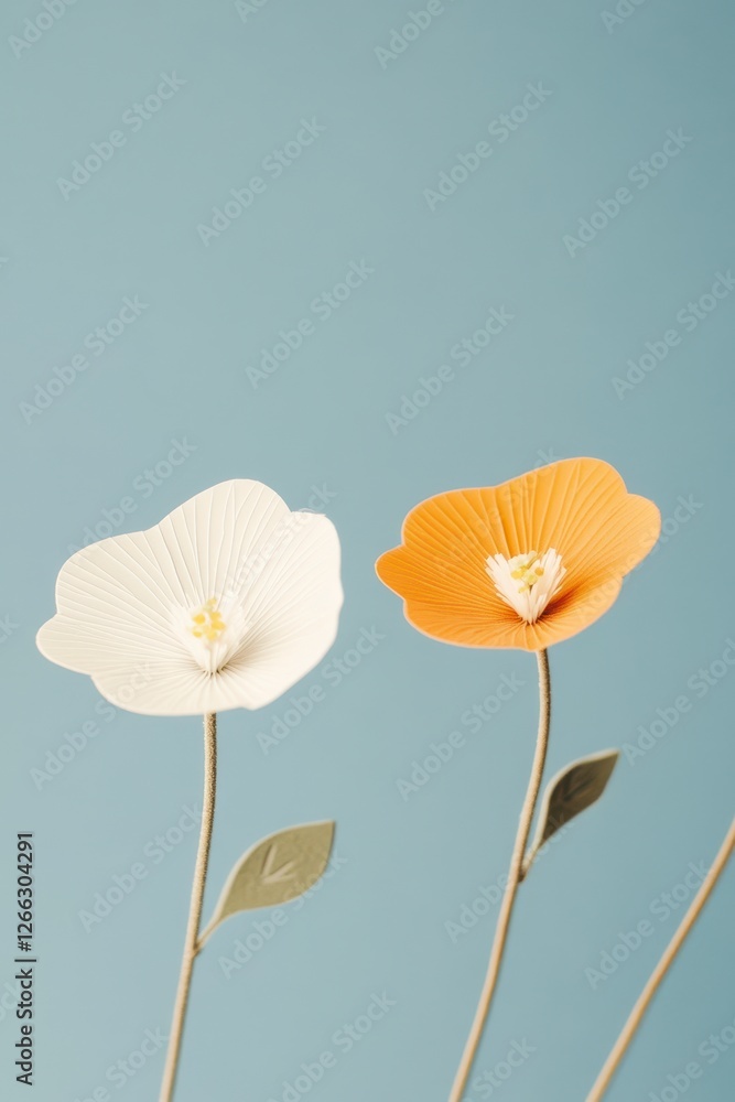 Fototapeta premium Decorative Paper Flowers on Light Blue Background for Design Purposes