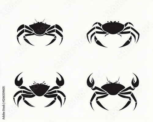 Black minimalist animal concept. Stylized black crab illustrations perfect for seafood or marine-themed projects. photo