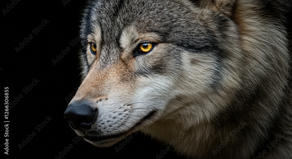Fototapeta premium Abstract Portrait of a Wolf on a black background, zoo animal concept
