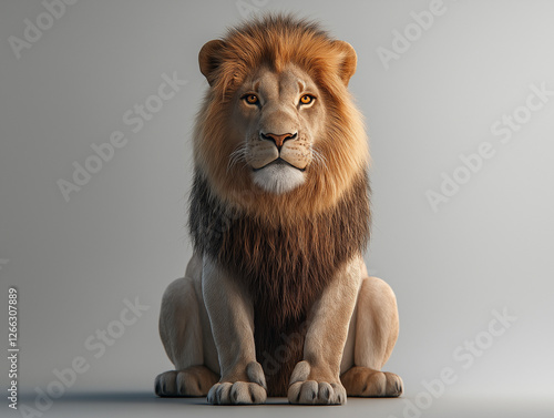 Majestic Male Lion with a Regal Mane Standing Proudly Against a White Background, Showcasing the Beauty and Strength of the King of the Jungle