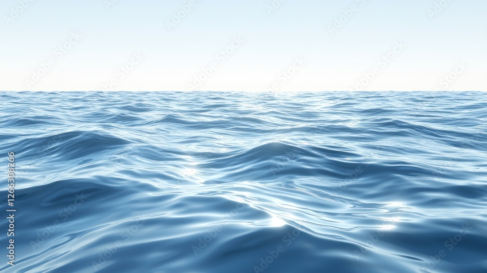 Fototapeta premium Calm ocean waves, tranquil sea, serene horizon, digital illustration