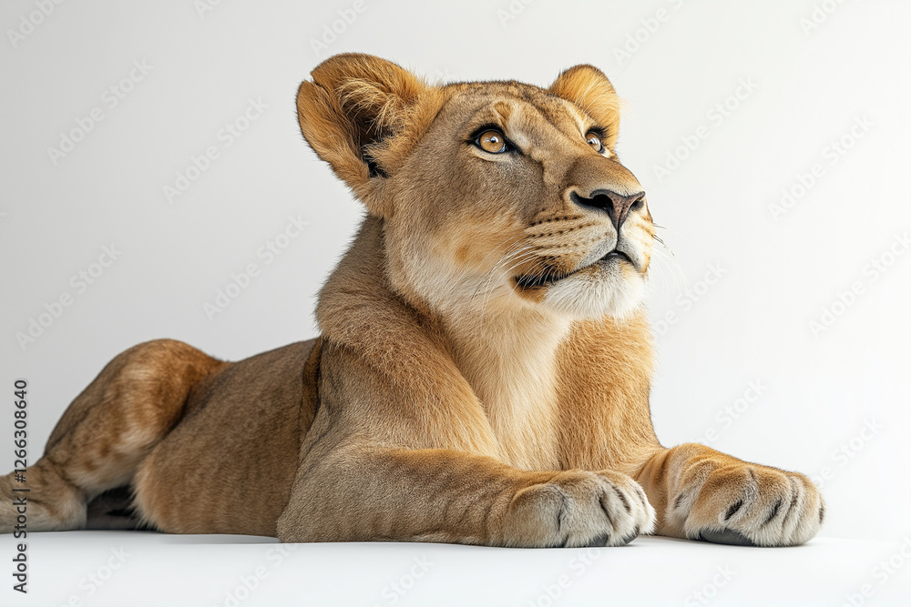 Majestic Male Lion with a Regal Mane Standing Proudly Against a White Background, Showcasing the Beauty and Strength of the King of the Jungle Majestic Male Lion with a Regal Mane Standing Proudly Against a White Background, Showcasing the Beauty and Strength of the King of the Jungle